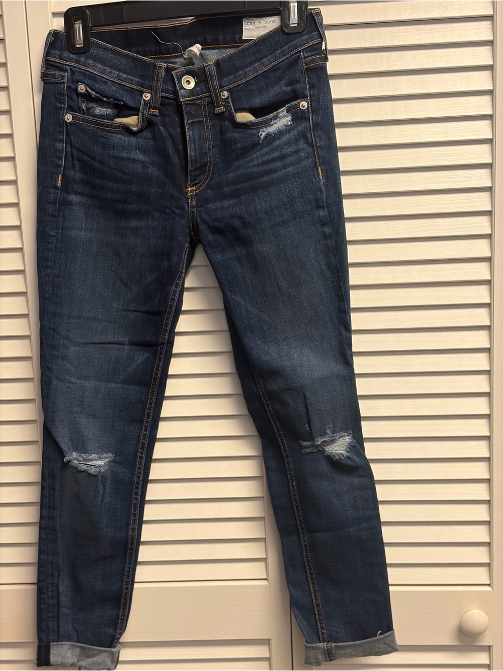 rag & bone Dark Indigo Distressed Cropped Jeans